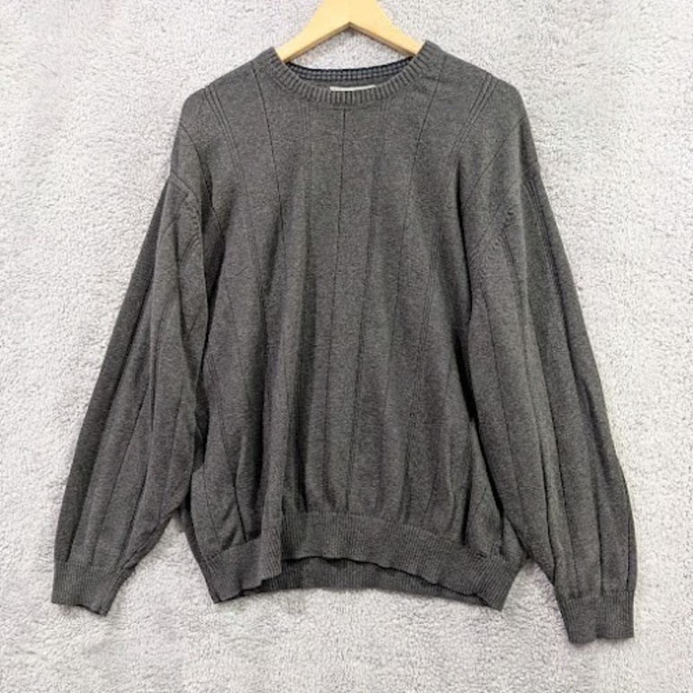 Sun River Clothing Co Sweater Mens XXL Gray Ribbed Knit Cotton Crewneck Pullover